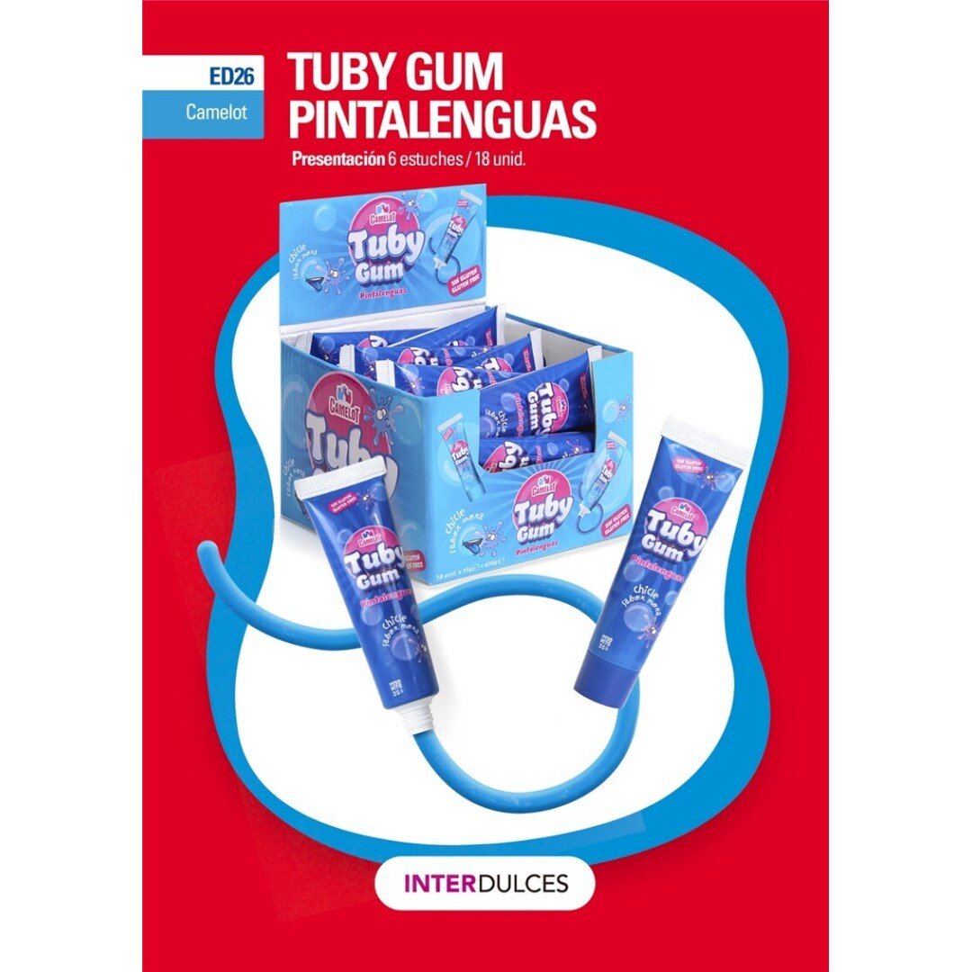 Interdulces TUBY GUM AZUL PINTALENGUAS Camelot 18uds