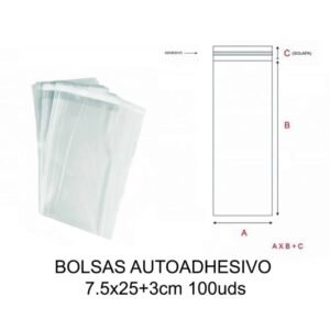 KSA BOLSA 7.5×25+3cm Auto adhesivo TRANSPARENTE 100uds