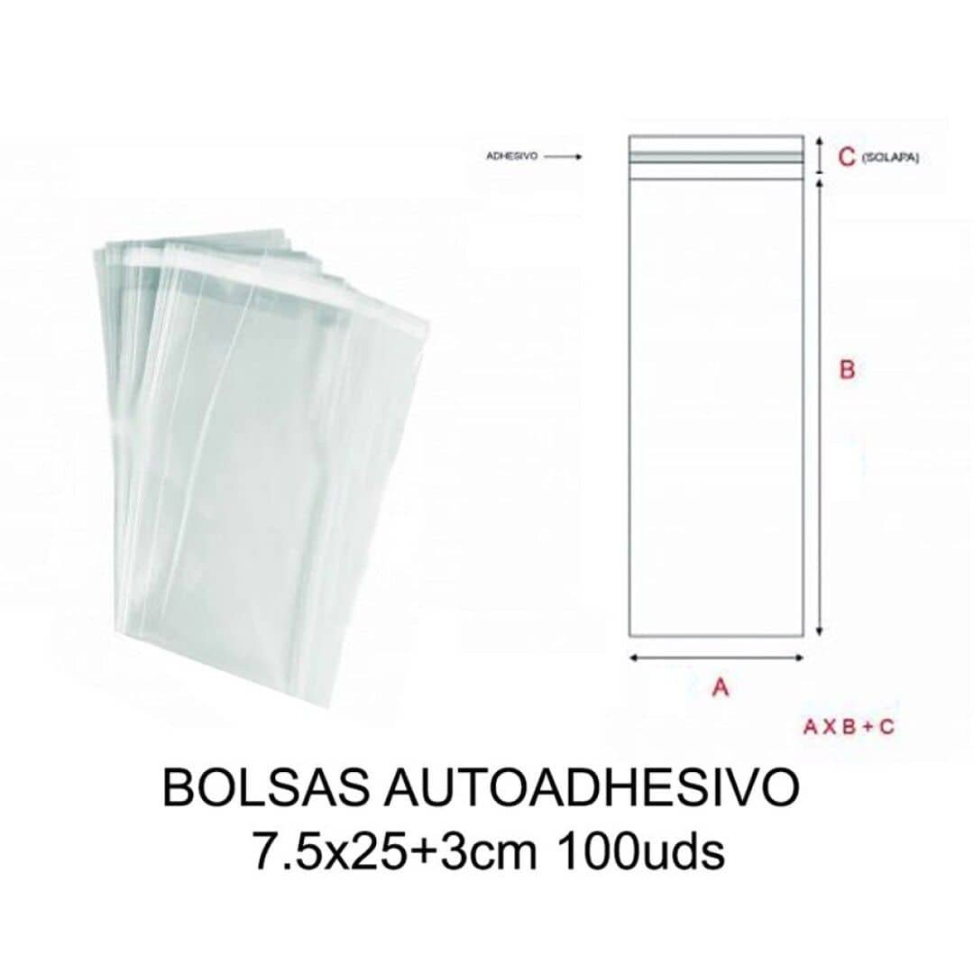 KSA BOLSA 7.5×25+3cm Auto adhesivo TRANSPARENTE 100uds